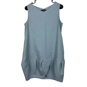 Niche Nilgun Derman Balloon Cut Tunic Aqua Blue Sleeveless Texture SM Lagenlook